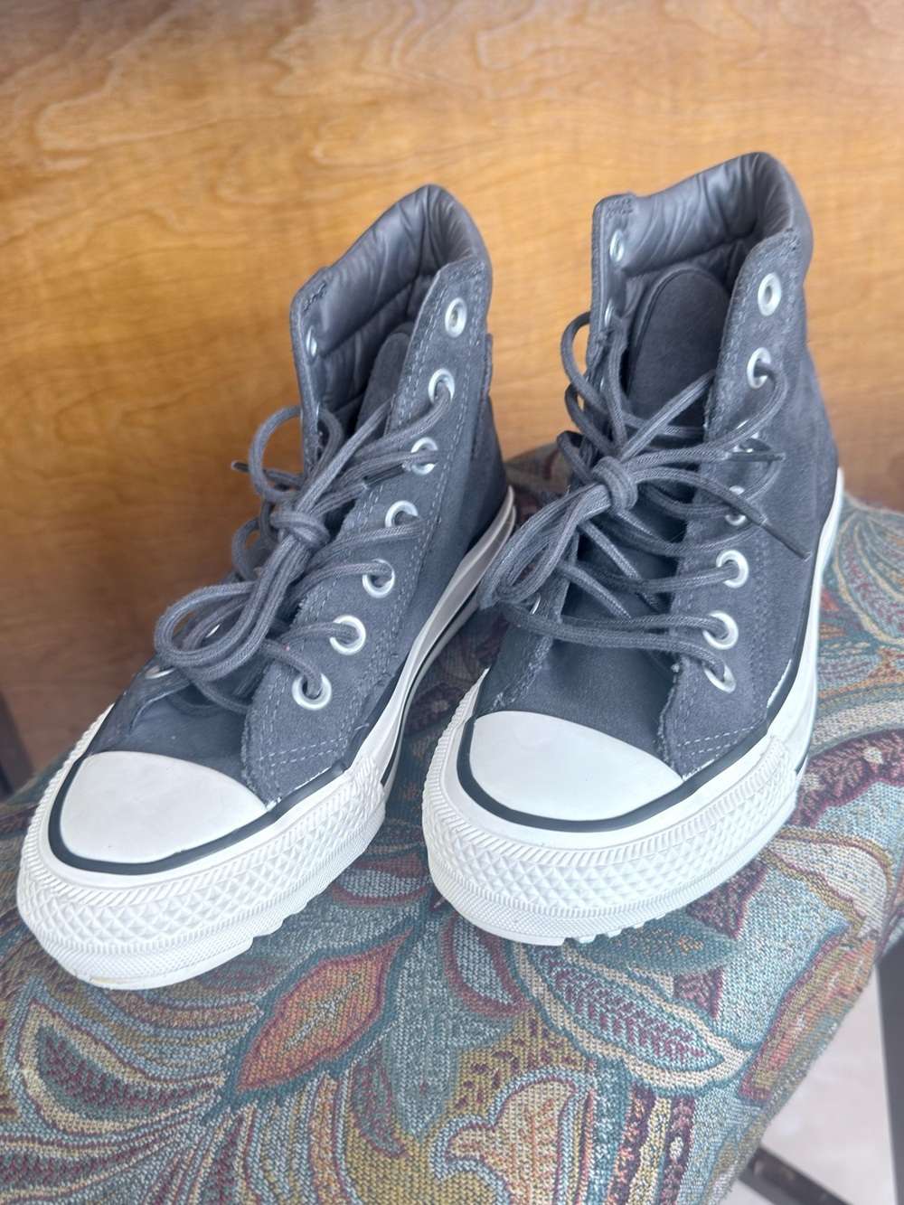 Converse Gray High-Top Canvas Sneakers with White Toe